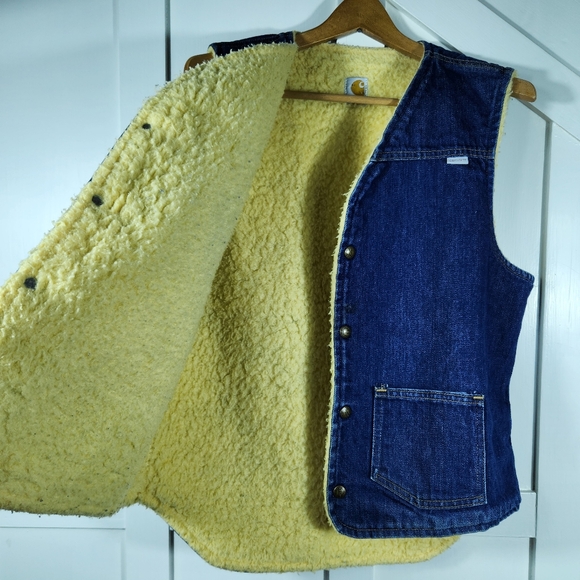 Carhartt Vintage Sherpa Lined Snap Front Denim Vest Blue | Men's Size Large Tall - Picture 6 of 8